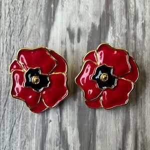 Escada Vintage red enamel poppy clip-on earrings